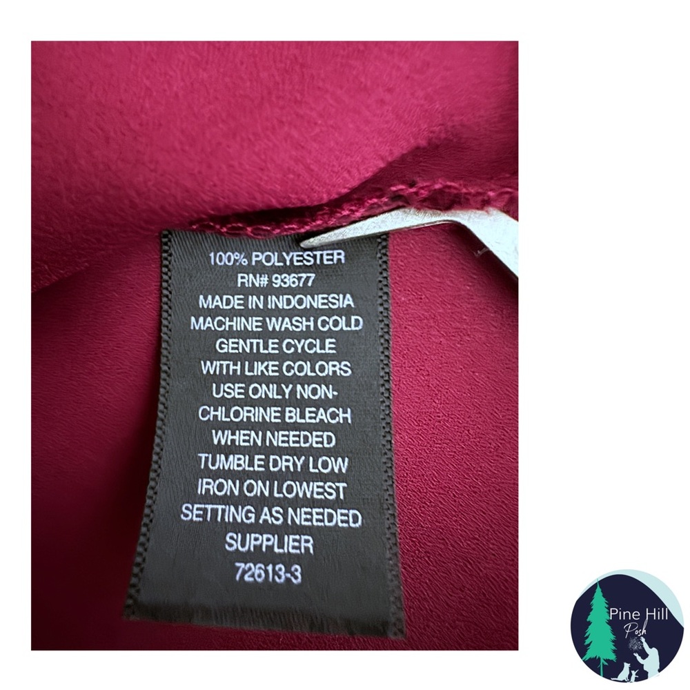 Worthington Sleeveless Blouse PM Relaxed Button-up Berry Pink Red Chiffon Sheer - Picture 4 of 6